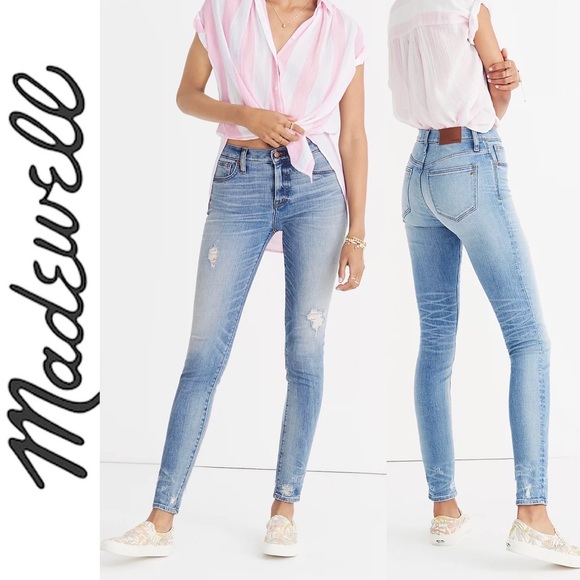Madewell Denim - Madewell 9" High Rise Waisted Skinny Jeans: Destructed Hem Edition Light Wash 25